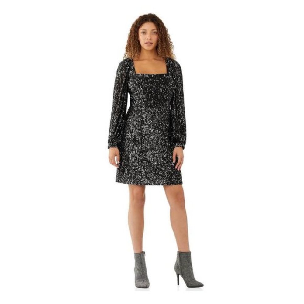 Scoop Sequin Black And Silver Long Sleeve Sparkle Concert Dress Sz. M / 8 10 New